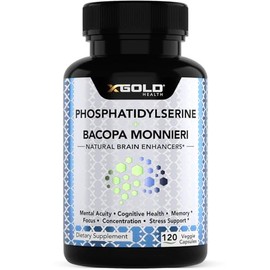 X Gold Health Fosfatidilserina  Bacopa 120 Cápsulas - Memoria - Concentración - Vegano - Hecho en USA                                                 