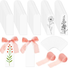 Yeaqee 100 Pcs Acrylic Bookmark Blanks Clear Acrylic Bookmarks Acrylic Tags with 2 Rolls Ribbon DIY Craft Transparent Bookmark for Reading Lovers for School Presents(5.9 x 2 Inch,Dusty Pink)
