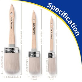 Wesquer Chalk Paint Brushes for Furniture, Round Wax Brush for Wood Staining, Craft Art, Decorative Painting, Furniture Refinishing & Milk Paint (3 Size in 1, 1.4, 2.1 Inch, 3 Pack)