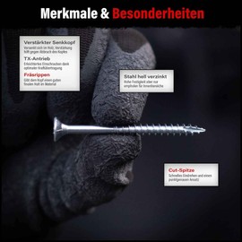 SCREW REBEL Chipboard Screws 3.0 x 35 mm Set of 25 with Partial Thread and Cut Tip TX15 Drive Countersunk Head Galvanised