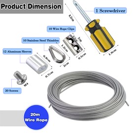 Wire Rope 2 mm, 20 m Wire Rope Coated, 304 Stainless Steel Rope with Aluminium Sleeves, Stainless Steel Rope Can Be Used for Hanging Pictures, Clothes Cord, Light Guide, Fishing
