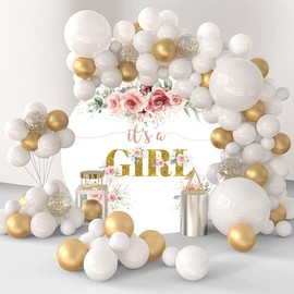 Yeele 7.5x7.5ft Its a Girl Baby Shower Round Backdrop Cover Watercolor Blush Pink Floral Photography Background for Gender Reveal Favors Girls Baby Shower Party Decorations Banner Photo Shoot Props