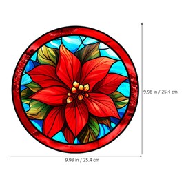 Happyyami 2pcs Christmas Window Stickers Poinsettia Window Clings Sticker Stained Glass Window Clings Round Stained Glass Xmas Door Sticker New Year Decal Red Berries Pvc Cartoon