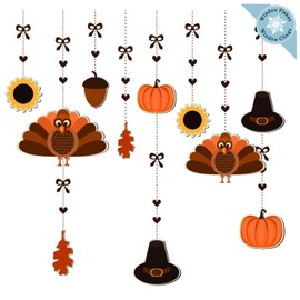 Thanksgiving Window Clings - Hanging Pumpkin and Turkey Window Gel Clings - Reusable Non-Adhesive Fall and Holiday Window and Door Decor