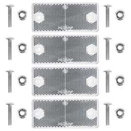 Pack of 4 White Rectangular Screw-On Reflectors 90 x 40 x 6.5 mm Dimensions 70 mm Hole Spacing with E-mark Includes M5 Screws + Nuts Square Reflectors for Trailers Caravans
