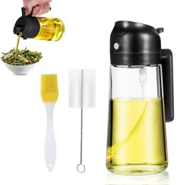 ARHAN Oil Spray Bottle for Kitchen With 2 Cleaning Brush - 2 in 1 Oil Dispenser and Oil Sprayer for Cooking, Air Fryer, BBQ, Salad, Olive Oil Sprayer, Cooking Appliances, (16oz/470ml) (Black)