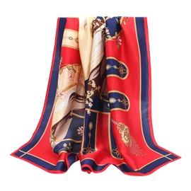ANDANTINO 100% Pure Mulberry Silk Scarf 35" Large Square Lightweight Headscarf –Women’s Hair Wraps-With Gift Packed(Red&Navy Blue)