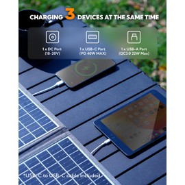 Lumopal Portable Solar Panel, LUMOPAL 40W Foldable Solar Charger with USB-C PD 40W,5V USB-A QC3.0, DC18-20V Ports for Traveling Camping Backpacking Compatible with Phone iPad Power Station