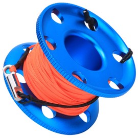POENVFPO Diving Finger Spool, Stainless Steel Scuba Diving Compact Finger Spool Reel with High Visible Fluorescent Orange Line for Cave Diving, Etc (30M)