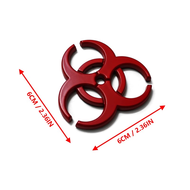 2X 3D Red Metal Biochemical Marker Emblem Car Motorcycle Biohazard