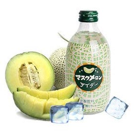 Tomomasu Japanese Soda Melon Cider in Glass, 10 fl oz (300mL) (Pack of 5) - Product of Japan.