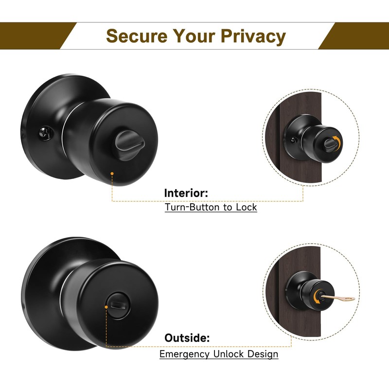 HOSOM Door Knobs Interior Privacy Door Knob Bedroom Bathroom Door