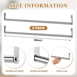 Threehoney 2 Pack Garment Hanger Bar for Industrial Shelving Wire Closet Shelving Garment Rod Clothes Rod Wire Shelving Accessories (Silver,48 Inch)