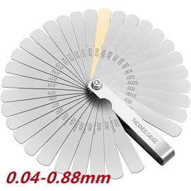 JDXun Stainless Steel Feeler Gauges 32 Blades, Stainless Steel Gap Measuring Tool 0.04-0.88 mm for Measuring Gap Width Thickness, Dual Marked Metric and Imperial Gap Feeler Gauges Measuring Tool
