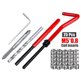 Yakamoz 30Pcs Thread Repair Kit M5 x 0.8mm Thread Insert Metric Stripped Thread Repair Drill Tap Hand Tool Kit for Helicoil Type Damaged Threads Rethreading Auto Repairing