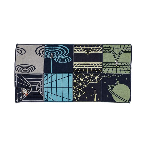 Kusuhashi Crest Weave Hand Towel, Navy & Green, Approx. 9.8