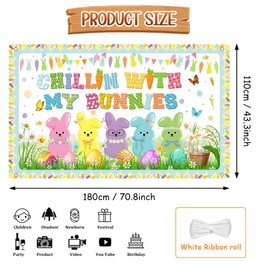 AIBIIN Easter Backdrop Spring Bunny Chillin Banner Happy Easter Party Decorations Spring Cute Bunny Theme Banner for Indoor Outdoor Garden, Yard, Party Home Decorations 70.8 x 43.3 Inch