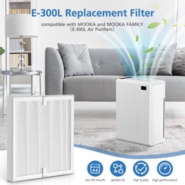 3 Pack E-300L Replacement Filt-er Compatible with MOOKA Air Purifi-er and MOOKA FAMILY Air Purifi-ers, H13 True HEPA Filt-er Replacement for Large Room