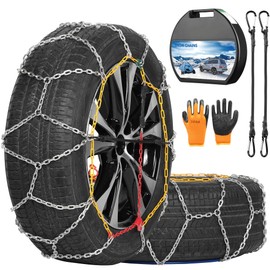 COCO BIRD Snow Chains, Wear-Resistant High Carbon Steel Anti Slip Tire Chain for Passenger Cars, Pickups, and SUVs, Set of 2 (KN120)