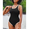 Tempt Me Women Black and White One Piece Swimsuit Ribbed