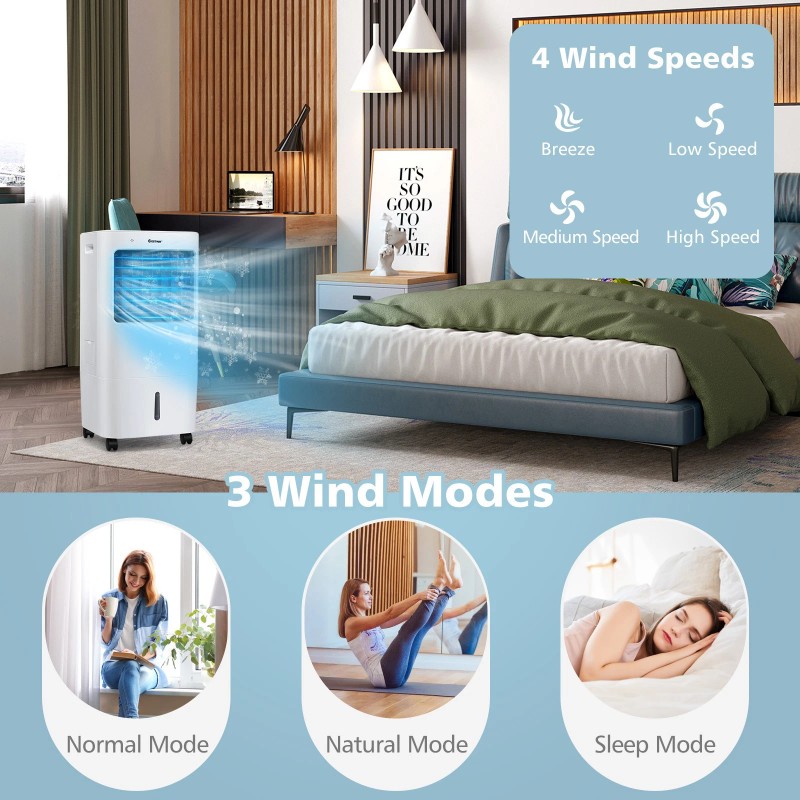 Costway Evaporative Portable Air Cooler Fan w/ Remote Control-White
