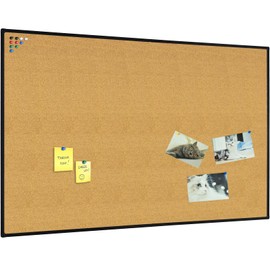 JILoffice Cork Board Bulletin Board 60 x 36 Notice Board, Black Aluminum Frame Wall Mounted Board for Office Home and School with 10 Push Pins