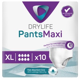 Drylife Drylife Pants Maxi Disposable Pull-Up Unisex Incontinence Pants - Dry Feel Technology, Anti-Leak Security, Kind to Skin Soft Breathable Material - Extra Large (1 Pack of 10)