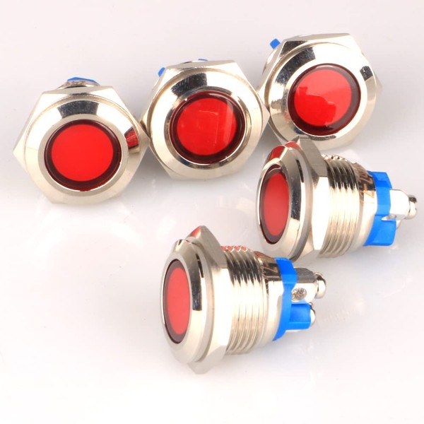 GUUZI 5pcs 12V-24V 16mm LED Metal Indicator Light Waterproof Signal