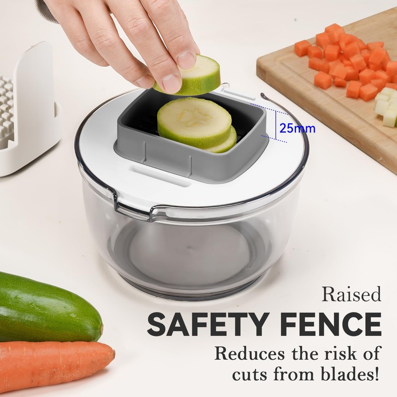 KEOUKE Multifunctional Vegetable Chopper Bowl White - 3 Interchangeable Blades