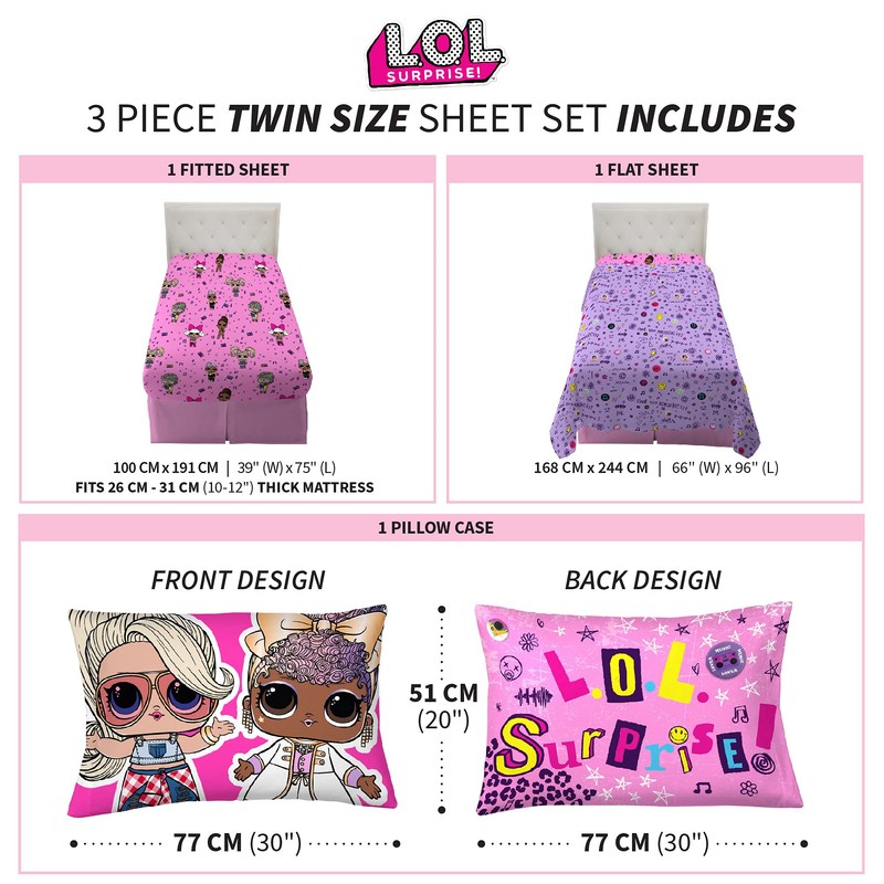 Franco Kids Bedding Soft Microfiber Sheet Set, Twin, LOL Surprise