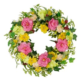 YNYLCHMX 18" Spring Wreaths for Front Door, Floral Green Foliage Wreath with Peony, Green Eucalyptus Leaves for Indoor Outdoor Farmhouse Home Porch Wall Window Festival Wedding Decor