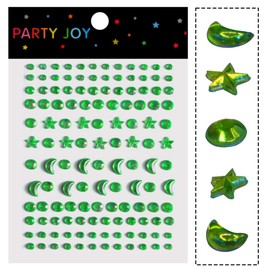 Moon Stars Face Gems Jewels Stick for Women Hair Face Diamonds Crystal Rhinestones Rave Party Festival Party Club Body Face Eye Nail Makeup Stickers Temporary Tattoos(Green)