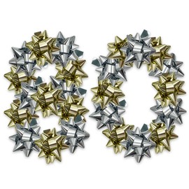 Kissymix 5cm Medium Metallic Bows Set of 80 Gold & Silver- Wrapping Accessories for Birthday, Christmas, Valentines Presents