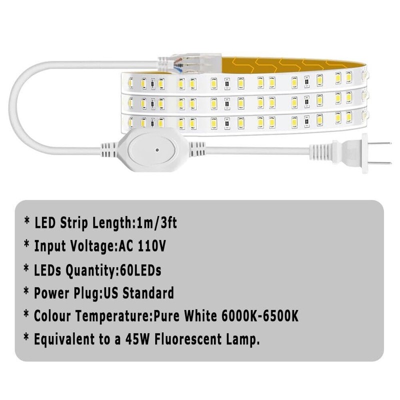 URS2GO 6500K Pure White LED Tape Light Strip 1m/3ft -