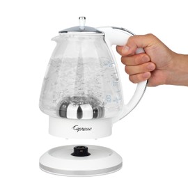 Capresso H2O Glass Kettle, 240.02, White and polished chrome, 48 ounces