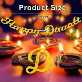 YIAJIA Happy Diwali Banner Diwali Decorations Hanging Gold Glitter Diwali Bunting Indian Themed Hanging Banner Diwali Party Decorations for Festival of Light Party Decorations
