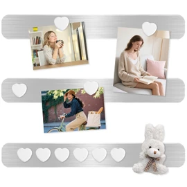 DUJEQM Magnetic Boards for Walls 3 Pcs - Frameless Stainless Iron Magnetic Strips with Adhesive Backing, Magnet Bulletin Board with 10Pcs White Magnets,Memo Board Display Board for Office Home School