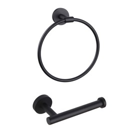 GERZWY Bathroom Hardware Set 2 Piece Black Towel Ring and Toilet Paper Holder SUS 304 Stainless Steel Wall Mounted Matte Black