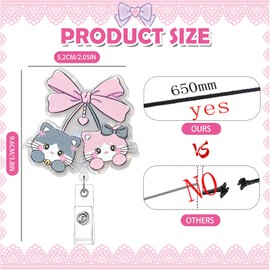 Kitten Pink Bow Badge Reel, Retractable ID Name Badge Clip, Cute Nurse Badge Reels with Rotation Alligator Clip, Acrylic Badge Holder Suitable for Doctor Nurse Teacher Student Accessories (Bow Cat)