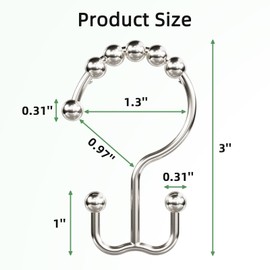 Amazer Shower Curtain Hooks, Rust-Resistant Metal Double Shower Curtain Rings for Curtain Rolling Shower Hooks, 12PCS Shower Rings for Bathroom Shower Curtain Rod, Nickel