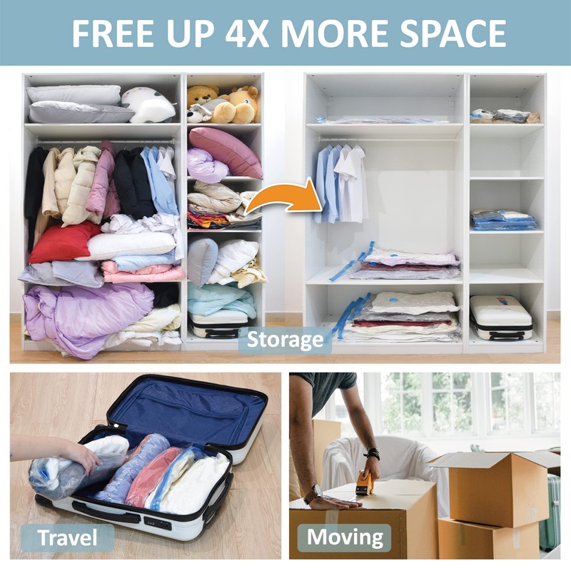 8 Pack Vacuum Storage Bags, Space Saver Bags (2 Jumbo/2