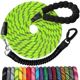 Long Dog Leash 15 FT: Heavy Duty Rope Leashes for Dogs Training with Swivel Lockable Hook Reflective Threads Bungee and Padded Handle - Dog Lead for Large Small Medium Dogs Outside Walking Hiking