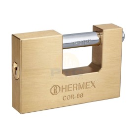 Hermex COR-88 Anti-Pry Padlock, 88mm, Traditional Keyed Brass Body