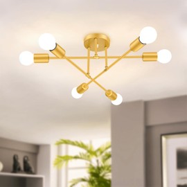 Lámpara de Techo,Lamparas para Interior de Casas,6 luces Candelabros moderna,E26/E27 Lamparas Colgantes Industrial Lampara Colgante dorada