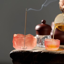 HttDog Incense Holder, Glass, Stylish, 2 in 1 Incense Plate, Buddhist Altar Plate, Healing Incense Burner, Tea Ceremony, Purification, Yoga Classroom, Office, Entryway, Tea Room, Stability, Meditation