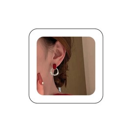 Cimenexe Bohemian Crystal Ruby Square Earrings Gold Cz Circle Hoop Earrings Red Ruby Square Stud Earrings Red Rhinestone Geometric Earrings Jewelry for Women Gifts