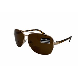 square aviator BIFOCAL READING SUNGLASSES gold frame brown lens 100% MAX UV400 powers +2.00 +2.50 (Gold Frame, 2.5, diopters)
