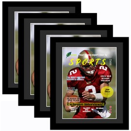 Goldfinch 4 Packs Sports Magazine Frames Displays Magazines Measuring 8 x 10.5 inches with Black Core Matting,Suitable for 1994-Current Collector's Edition Sports Magazines with Installed Hangers