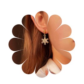 Allereyae Vintage Crystal Snowflake Drop Earrings Rhinestone Snowflake Dangle Earrings Gold Cz Snow Earrings Sparkly Christmas Earrings Jewelry for Women