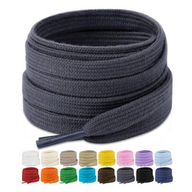 Stepace 2 Pairs Flat Shoe Laces for Sneakers 5/16" Wide Premium Poly Cotton Shoelaces for Boots and Athletic Shoes Shoestrings Replacement (Dark Gray,55 inches)